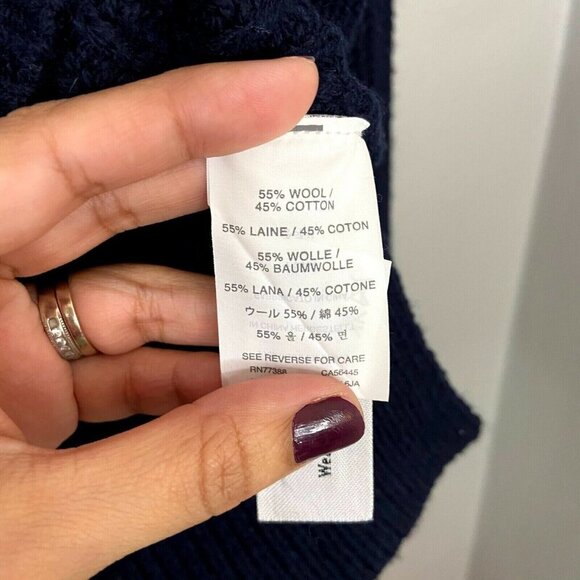 J.Crew Wool Blend Crewneck Sweater Sz XXS Navy Pointelle‎ Cable knit Style E6733 - Picture 7 of 11